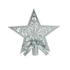 Estrela Vazada Ponteira Com Laço Árvore Natal 19cm Prata Decoração Natalina