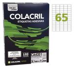 Etiqueta 21,2X38,1 Cx c/100 Fls x65 p/Folha CA4351 Colacril