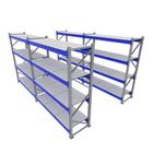 Expositor 4 mini porta pallet 250 kg 180x200x60 (CxLxP) cinza com azul bandejas mdf branco