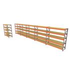 Expositor 6 mini porta pallet 250 kg 180x200x60 (CxLxP) cinza com laranja bandejas mdf cru