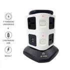 Extensão Torre com 7 Tomadas e 2 Portas USB - Perfeita para Ambientes Tecnológicos