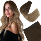 Extensões de cabelo de trama Easyouth Cabelo humano costurado em extensões de cabelo Cabelo humano marrom escuro de ombre a marrom castanho Mix de extensões de cabelo de trama loira cinza Remy 12 polegadas 70G