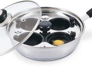 Fabricante Eggssentials Poached Maker de ovos em aço inoxidável com 4 xícaras de indução e espátula