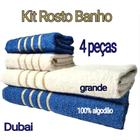 familia kit toalhas de rosto e banho 2 cores azul e bege 4 peças