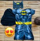 Fantasia Batman Macacão Curto Com Capa e Máscara Infantil