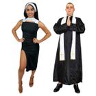 Fantasia de Casal Religioso Padre Diácono e Freira Noviça Rebelde Irmã Festa Carnaval Bloquinho Zumbi Halloween Terror - Fest Island