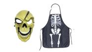 Fantasia de esqueleto adulto avental e mascara halloween