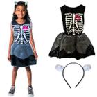 Fantasia De Halloween Menina Infantil Caveira Com Acessório Tiara Feminina Criança Esqueleto Toymaster