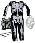 Fantasia esqueleto halloween luxo com mascara plastico e luva