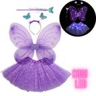 Fantasia Feminina Adulta Infantil Com Led Asas Varinha 40 Cm