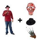 Fantasia Freddy Krueger Kit Completo Adulto Masculino Cosplay Halloween Filme Hora Do Pesadelo Terror Festa