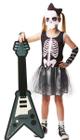 Fantasia Halloween Caveira Rockstar Infantil Esquelet Menina