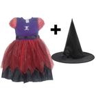 Fantasia Halloween Feminina Vestido De Bruxa Midi C/ Chapéu - H2