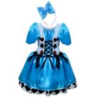 Fantasia Infantil Alice Com Tiara Festa Moda Menina Carnaval 