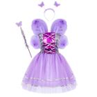 Fantasia Infantil Feminina C/ Varinha Tiara Borboleta Fada Fadinha Vestido Menina Kit 4pçs Festa Criança Princesa