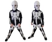 Fantasia infantil meninos esqueleto Halloween longa com touca