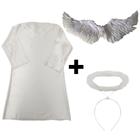 Fantasia Kit Anjo Adulto Tunica Asa de Anjo Aureola Carnaval Halloween Querubim Teatro Festa Batismo Coroacao - Fest Island