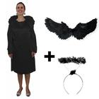 Fantasia Kit Anjo Negro Adulto Tunica Asa de Anjo Aureola Carnaval Teatro Festa Halloween Querubim Arcanjo Terror