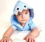 Fantasia macacão curto bebê tubarão azul dia das crianças