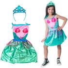 Fantasia Menina Infantil Sereia Completa Com Tiara E Vestido Colorido Feita Em Poliéster Toymaster