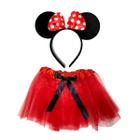 Fantasia Minnie C/Tiara E Saia Tutu Festa Carnaval Vermelho