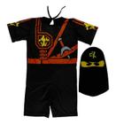 Fantasia Ninjago Infantil Lego Preto Curta com Gorro