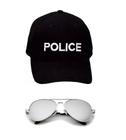 Fantasia Police C/ Boné Bordado Branco e Óculos Espelhado