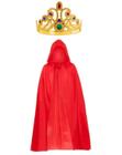Fantasia Rainha Coroa + Capa Vermelha Halloween Carnaval - Bwx