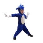 Fantasia Sonic Infantil Menino Curto de Luxo Com Capuz e Luvas