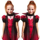 Fantasia Vampira Infantil de Halloween Vestido Super Luxo e dentes de vampiro