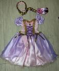 Fantasia Vestido Infantil Rapunzel Enrolados Super Luxo Com Tiara e Luvas