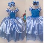 Vestido Fantasia Cinderela Infantil princesa COM LUVA E COROA pcin