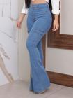Faraya Jeans Calça Flare Clara bolso Cargo do lado Cintura alta com lycra modela bumbum tendência