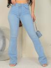 Faraya Jeans Calça Flare Clara Cintura alta com lycra modela bumbum
