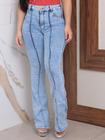 Faraya Jeans Calça Flare Clara Marmorizada com Nervura/costura na perna Cintura alta com lycra modela bumbum