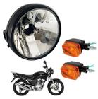 Farol Aro Preto + Par Pisca Seta Lente Laranja Ybr 125 De 2002 Ate 2008