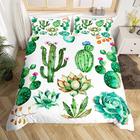 Feelyou Bright Cactus Impresso Roupa de cama Conjunto Cheio para Meninas Meninos Plantas Verde Suculentas Roupa de Cama Edredom Kids Teen Nature Art Soft Microfiber Quarto Decorativo 3 Peças Edredom Cobertura Chic