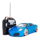 Ferrari de Brinquedo com Controle Remoto Led nas Rodas e Neon - Azul