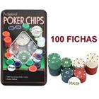 Fichas de Poker Com 100 Fichas - Estojo de Lata + Dealer Poker Cassino Profissional