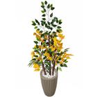 Figueira Artificial Ficus Verde Amarelo Vaso Alto Decoração