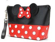 FINEX Minnie Mouse Orelhas estilo Polka dots Bolsa cosmética - Multifuncional Travel Makeup Handbag com zíper (Trapézio, Vermelho / Preto)
