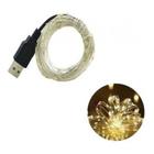 Fio Cobre Usb Cordão Luz Fada - 10m 100 Leds Branco Quente