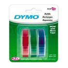 Fita para rotulador dymo manual - vinilica 9mm x 3 m cor verde, azul e vermelho c/ 3 und
