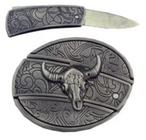 Fivela Canivete Knife Cabeça Crânio de Boi Bull Rodeio