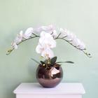 Flor Artificial Arranjo de 3 Orquídeas Silicone Brancas no Vaso Vidro Bronze Formosinha