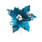 Flor Cabo Curto Poinsettia Azul com Glitter Nude 20cm- Rizzo - Cromus