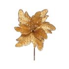 Flor Cabo Curto Poinsettia Ouro Glitter Ouro 15cm - 01 unidade - Cromus Natal - Rizzo