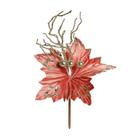 Flor Cabo Curto Poinsettia Rose e Glitter Nude 20cm - Rizzo