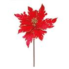 Flor Cabo Curto Poinsettia Vermelha com Borda Ouro Glitter 30cm - 01 unidade - Cromus Natal - Rizzo