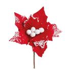 Flor Cabo Curto Poinsettia Vermelho e Branco 20cm - 01 unidade - Cromus Natal - Rizzo